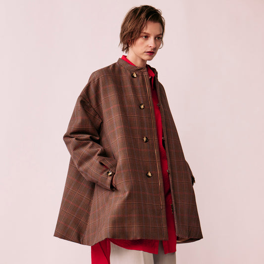 Glen check padded A-line jacket