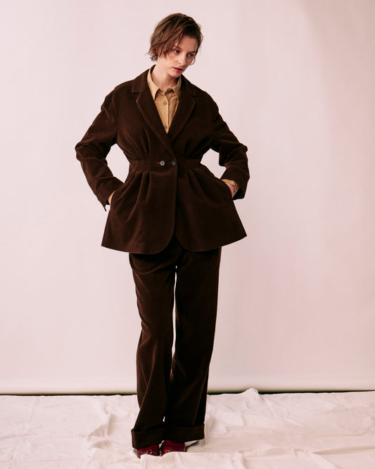 Double-breasted tailored tuck jacket (corduroy)