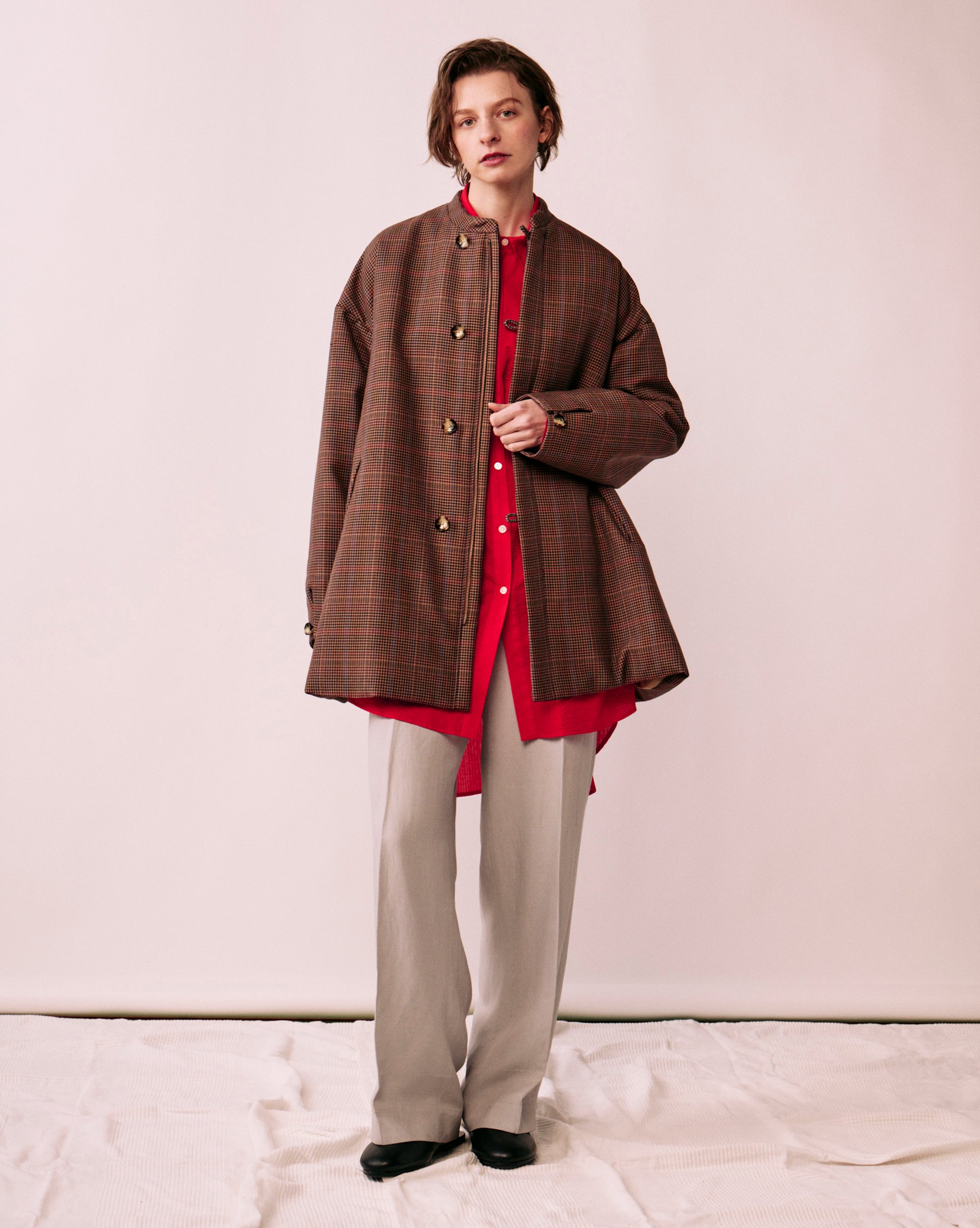 Glen check padded A-line jacket – KoH T