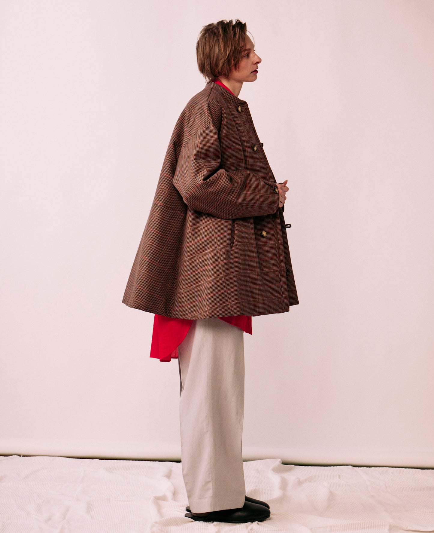 Glen check padded A-line jacket