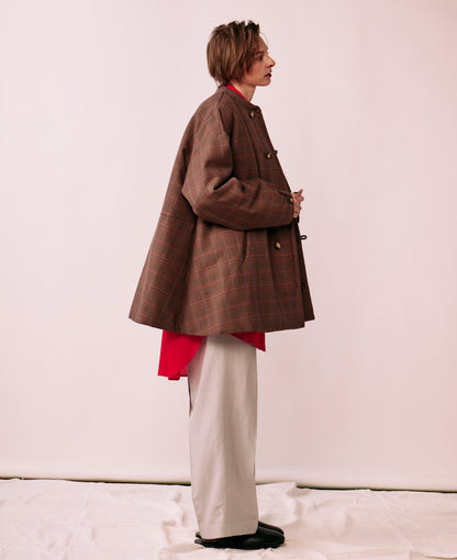 Glen check padded A-line jacket