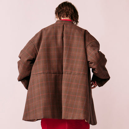 Glen check padded A-line jacket