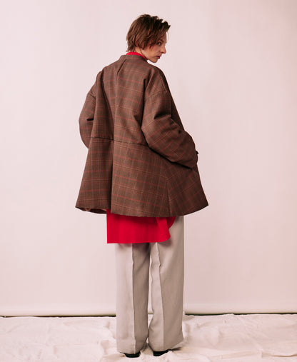 Glen check padded A-line jacket