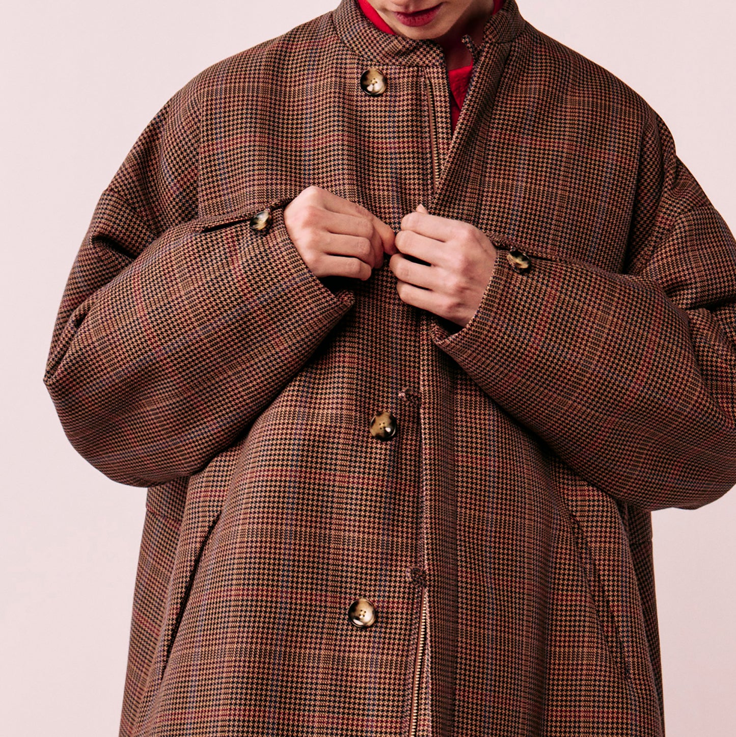 Glen check padded A-line jacket