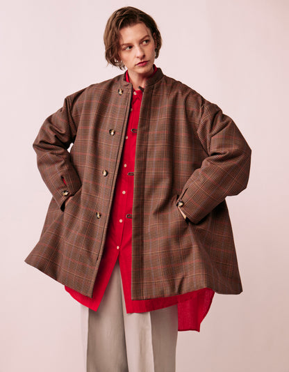 Glen check padded A-line jacket