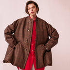 Glen check padded A-line jacket