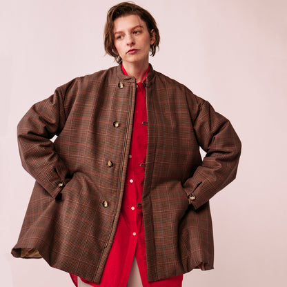 Glen check padded A-line jacket