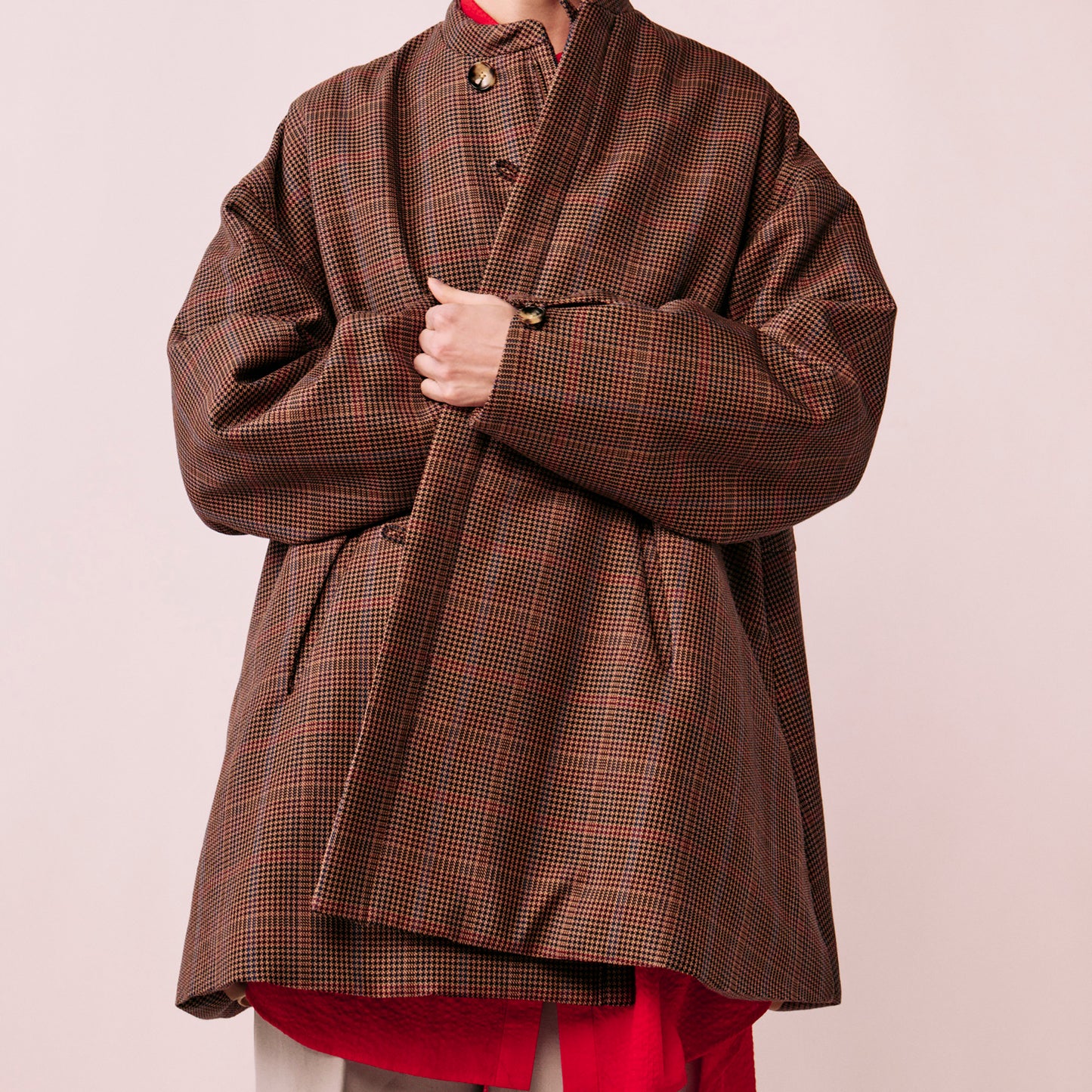 Glen check padded A-line jacket