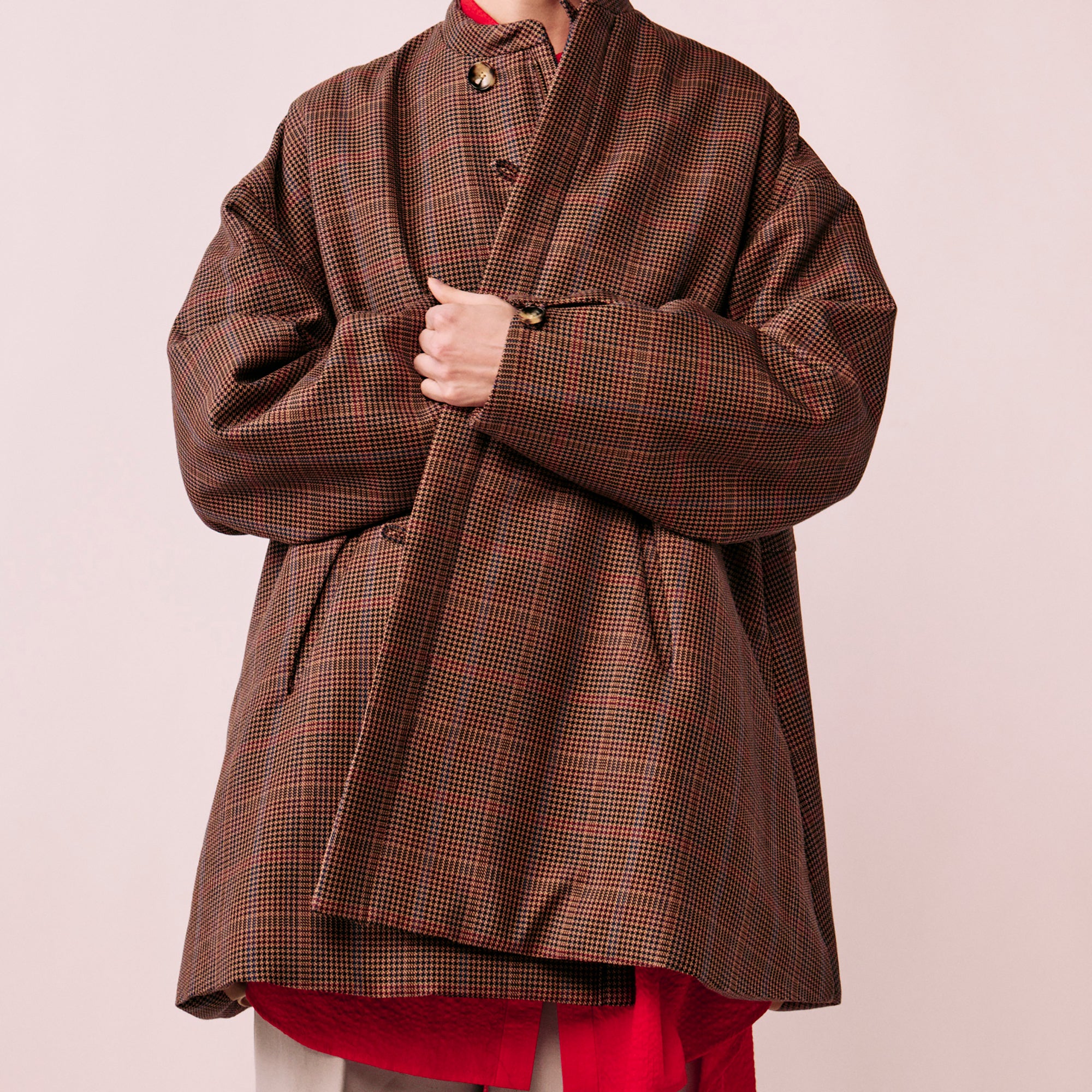 Glen check padded A-line jacket