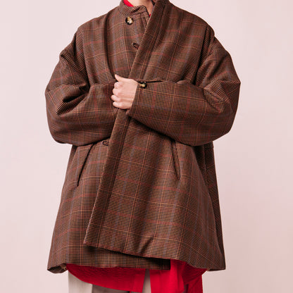 Glen check padded A-line jacket