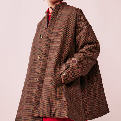 Glen check padded A-line jacket