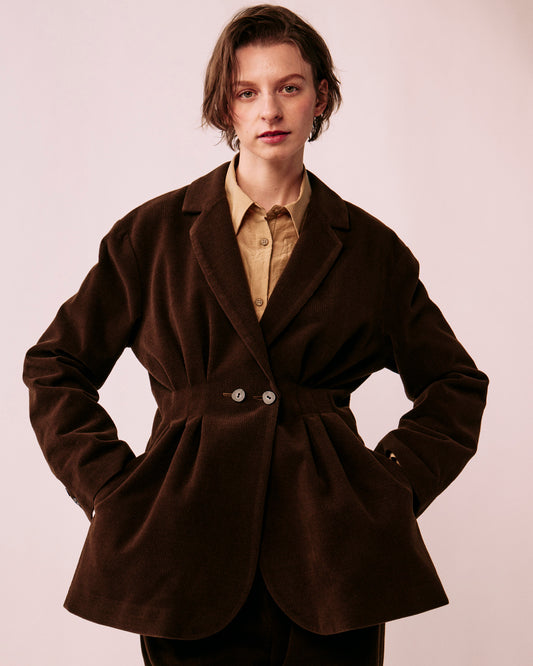 Double-breasted tailored tuck jacket (corduroy)