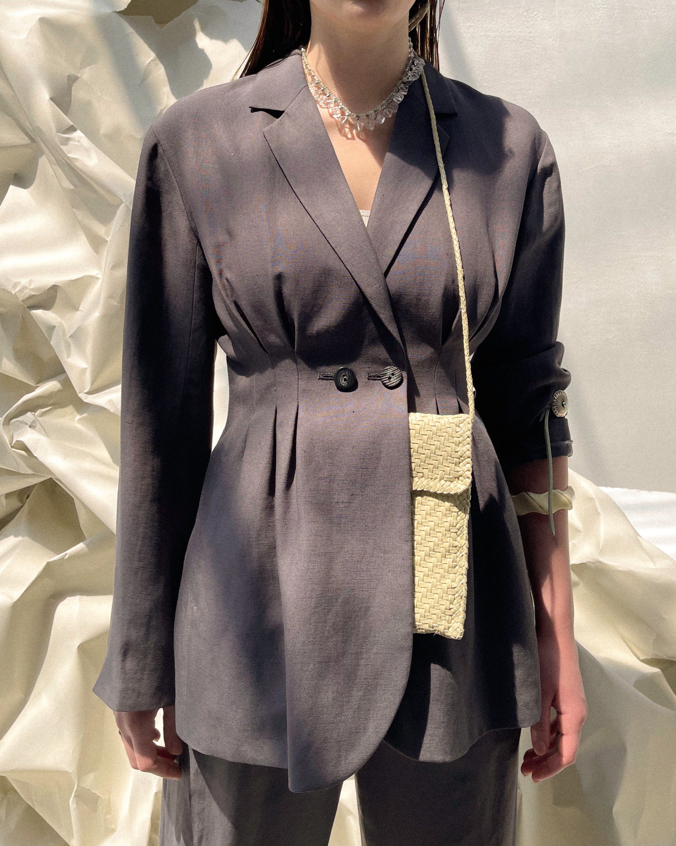 Double-breasted tailored tuck jacket