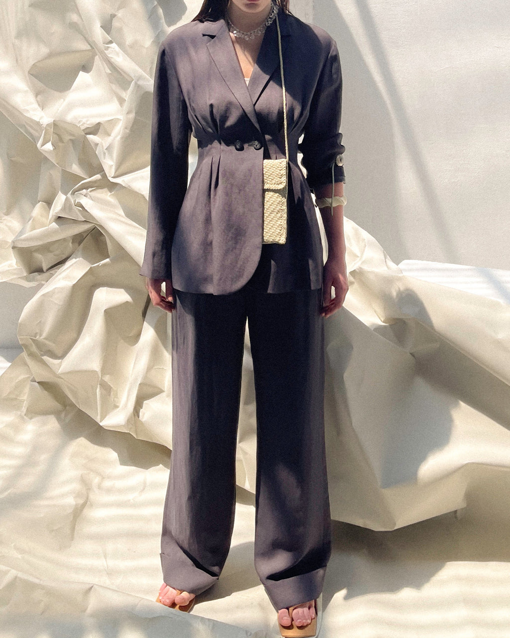 Double-breasted tailored tuck jacket