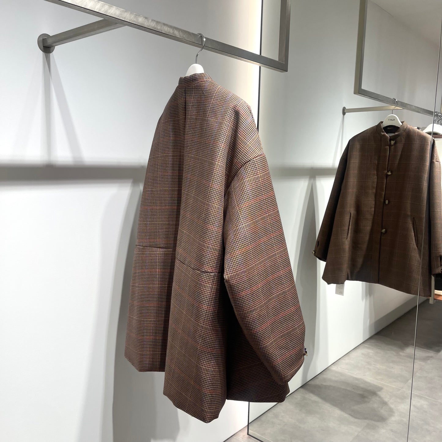 Glen check padded A-line jacket