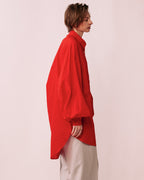 ボリューム袖 ブラウス レッド 着用イメージ