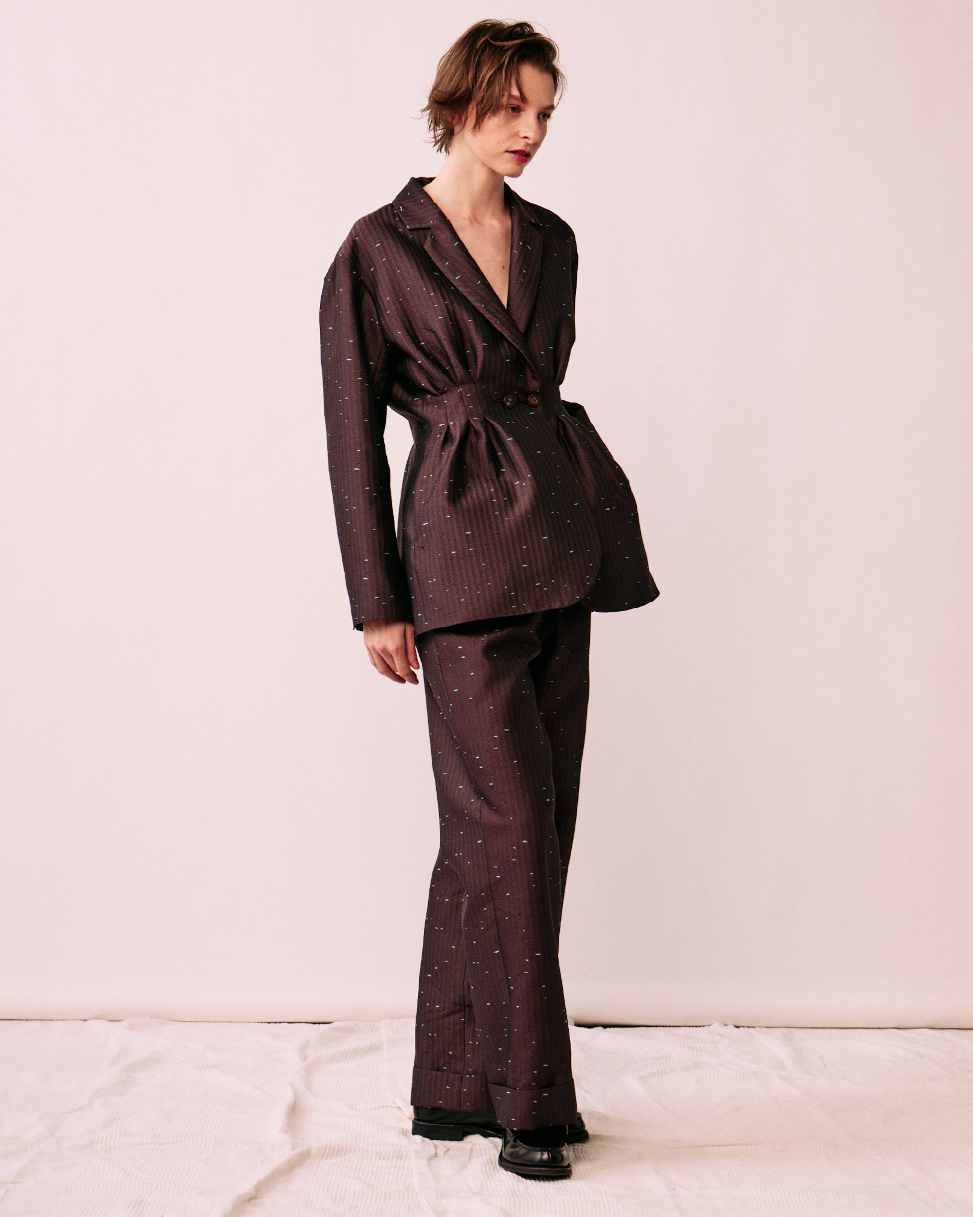 Nishijin LOOMÉ tailored jacket wide trousers set women suit