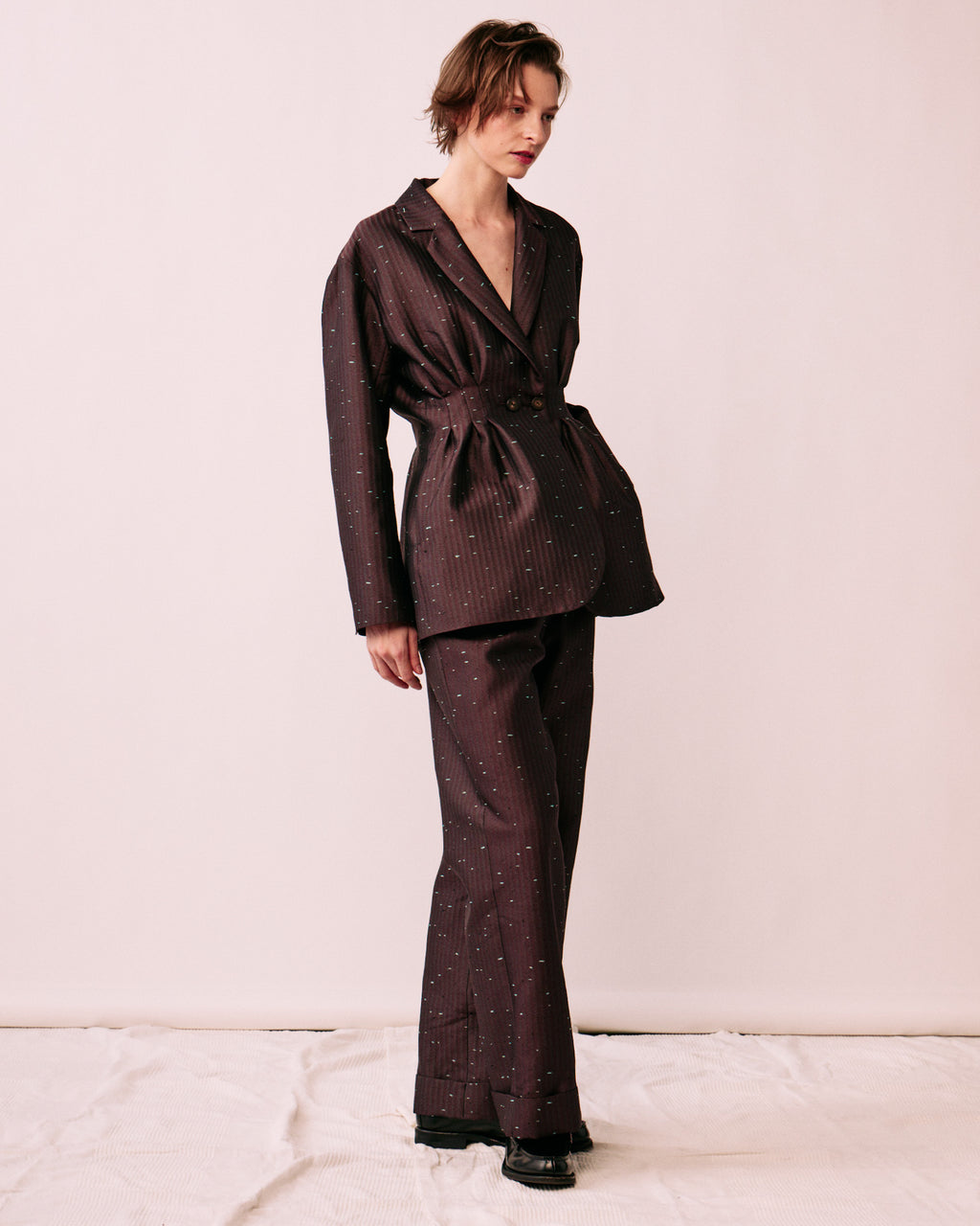 Nishijin LOOMÉ tailored jacket wide trousers set women suit