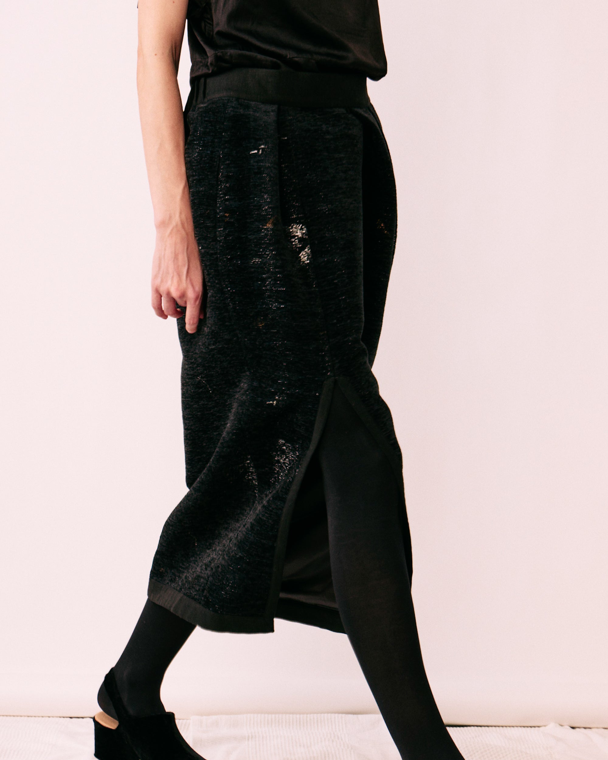 Nishijin silk jacquard balloon skirt ORNÉE gold silver floral women