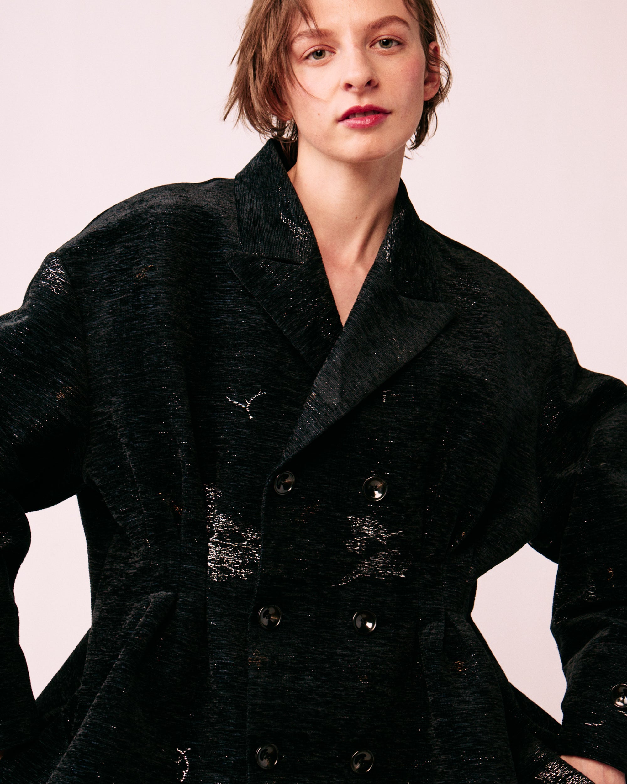 Nishijin silk jacquard tuck coat ORNÉE gold silver floral women