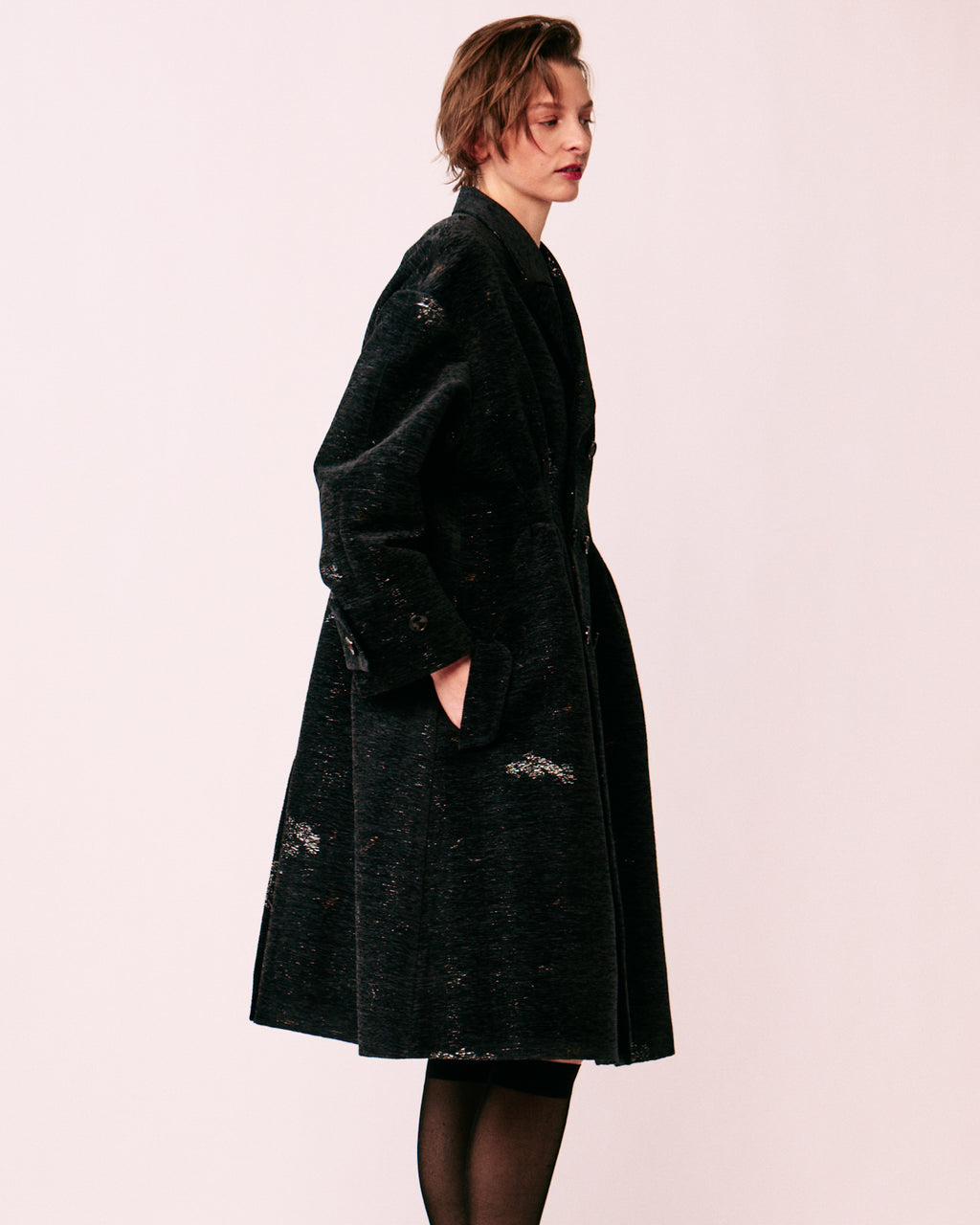 tuck coat side silhouette fit flare drape ORNÉE Nishijin