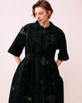 Nishijin silk jacquard tuck dress ORNÉE black navy floral women