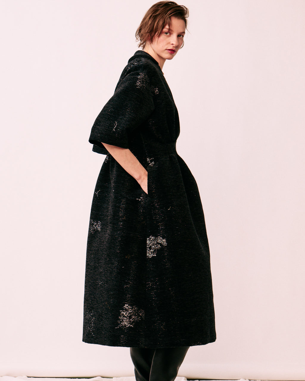 tuck dress side silhouette tulip line drape ORNÉE Nishijin