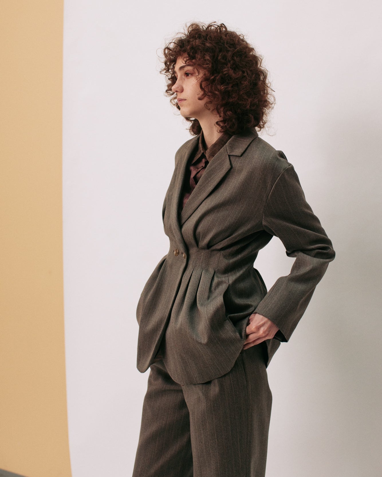 【PRE ORDER】Double-breasted tailored tuck jacket (Wool)